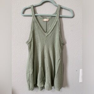 Altar’d State Waffle Knit Flowy Green Tank Top Womens’s Size Large